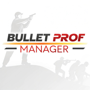 Modern, sleek logo design for Bullet Proof Manager. Brightly colored, bold fonts on a minimalist white background.