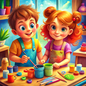 niño y niña pintando