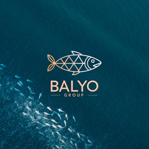 Balyo Group's rebranded logo featuring an abstract fish icon crafted from basic geometric shapes. The logo is complemented by the company name 'Balyo Group' in sleek, modern typography against a deep teal backdrop.