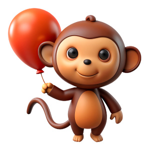 cute monkey holding a balloon