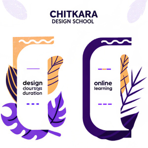 Promotional image for Chitkara Design School. Showing details of design courses, durations, and digital learning options.