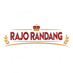 Digital artwork of Rajo Randang brand logo. Bold red letters with a tiny golden crown at the top. White background