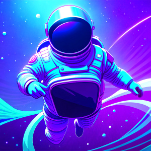 flying astronaut in the space, the style of retrofuturism

