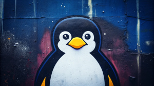 Wallpaper minimal "LINUX" Logo, in the style of street art aesthetic, cute cartoonish designs, photo-realistic techniques, dark red, Childhood and Arcadia, anime aesthetic, cartoon-like