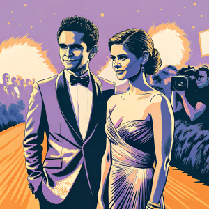 Max Minghella and Kate Mara on the Oscars red carpet. Wearing formal attire.