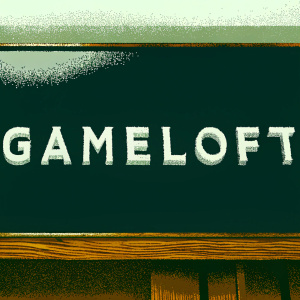 Dark background with Gameloft logo and legal text in white