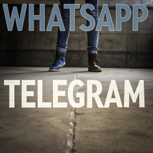 Infographic comparing WhatsApp and Telegram. Dark background, bold text highlighting privacy and security concerns.
