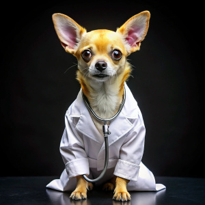 chihuahua dog doctor with black background 