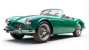 vintage teal green sport car on white background