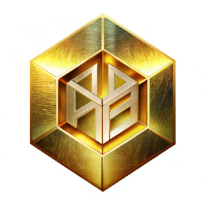Logo letras HBONLINE en forma de cubo dorado letras plateadas con fondo blanco