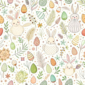 easter minimalist doodles seamless pattern tile, white ground