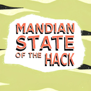 Digital graphic for MTV's MANDIAN STATE OF THE HACK event. Bold black background, stylized red font.