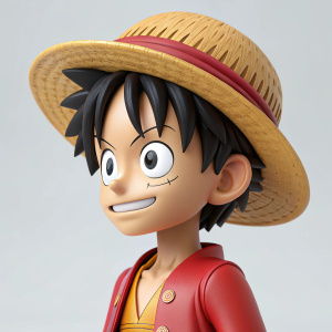 Detailed 3D render of anime character Monkey D. Luffy, showcasing various angles of the vibrant and cartoonish figurine.