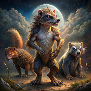 honey badger and squirrel inside of werewolf man