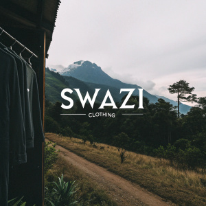 The SWAZI Clothing logo features sleek, minimalist design with the brand name 'Clothing' in bold white letters on a deep black background.