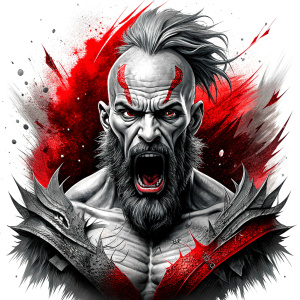 berserker tattoo design - perfect realistic art - high-definition - grey and black - white background 