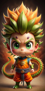 shen long, chibi, big eyes, big head
