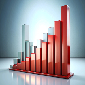 analytics, with an arrow pointing up, ultra detailed, red, gray, WHITE clear BACKGR OUND, HD
