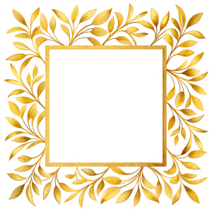 Golden square frame with botanical motif. Vector isolated illustration.