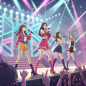 T-ara members, including Eunjung, HyoMin, Soyeon, Boram, Q-ri, Areum, and Jiyeon, on stage at K-pop award show. Neon lights and audience in the background.