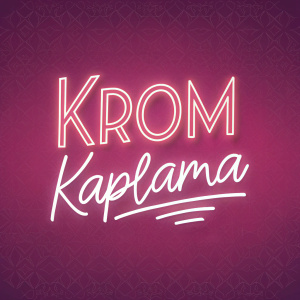 Hand-drawn logo for Krom Kaplama. Modern and sleek design with bold white serif lettering on a gradient pink background