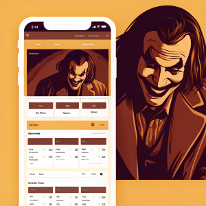 Website and mobile app for movie booking featuring Batman villain Joker. Dark theme, modern design, easy navigation.