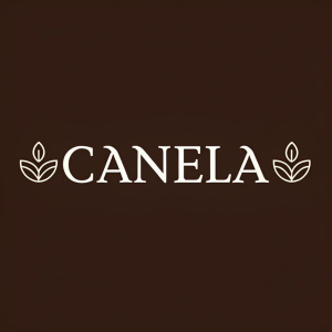 Canela in logo design. Dark brown background with white text. Modern font style. Digital illustration
