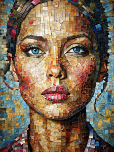 women face in mosaic, in the style of andrew atroshenko, peter gric