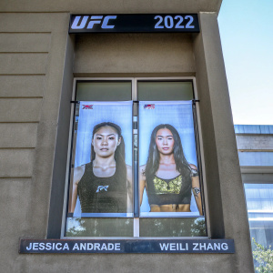 Lista de luchadoras femeninas destacadas en UFC 2022 incluyendo a Jessica Andrade y Wei Li Zhang. Imágenes y descripciones en inglés.