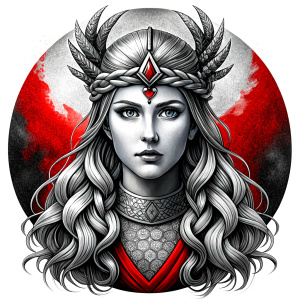 Nordic Godness Snotra - perfect realistic art, high-definition grey and black, white background tattoo design