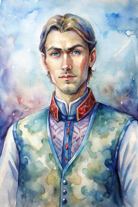 Russian beatiful one men in russian traditional clothes face infront 