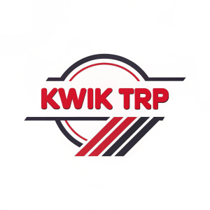 Eye-catching modern logo design. 'Kwik Trip' in bold red font with sleek graphic elements. Vibrant red with dark accents for high visibility.