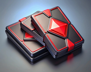 Cartas de juego con estilo futurista, negro y rojo. baraja 