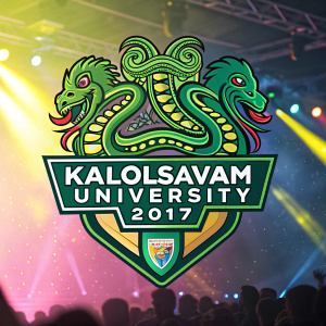 Digital illustration of Kalolsavam University 2017 logo. Colorful, abstract design with snake-like elements in vibrant green.