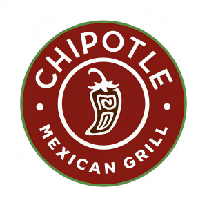 Digital illustration of Chipotle Mexican Grill logo. A vibrant circular design with bold red and green hues. Centered brand name 'Chipotle Mexican Grill' with stylized chili pepper graphic.