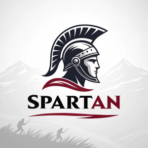 Modern logo design. Black and white Spartan helmet graphic. Bold 'SPARTAN' text below in confident font.