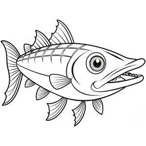 Barracuda ,coloring page black and white outline, chibi