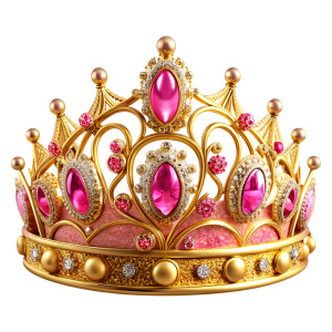 in front of a pure white background, quinceañera pink an gold crown