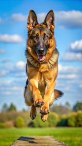 perro joven y fuerte pastor aleman saltando