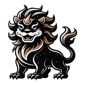 Chinese lion awakening, cute lion, black and white LOGO, frontal lion head