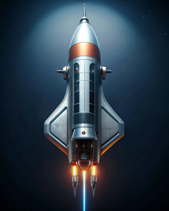 Space rocket, top view, tech style, fashion, 4K, design, future, sci-fi, jet engine. Viewed from the rear of the fighter jet, the fighter is seen flying straight upwards, rear view with the nose pointing up and the exit burner of the jet engine pointing A spaceship, clean and simple, complete individual, top view, technology style, fashion, 4K, design, future, science fiction, rear view nose up, square transparent cockpit, fashion, modern style