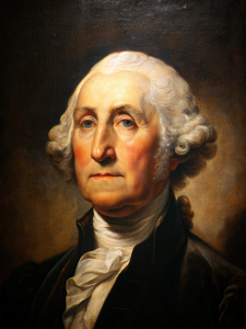 primitive art, George Washington vintage portrait, black background