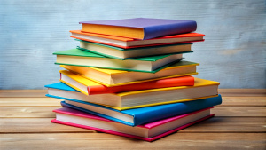 Pile of colorful books. Education, self-learning, book swap, library, hobby, relax time