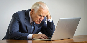 biden hunched over computer.