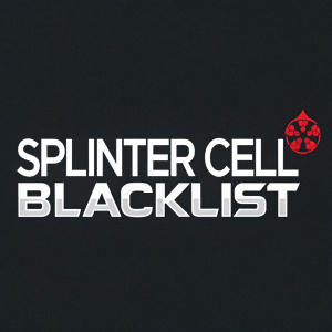 Dark background with the large white 'Splinter Cell Blacklist' logo featuring a tiny red emblem.
