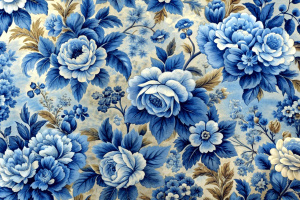 Contemplation Blue Medium Antique Floral Fabric