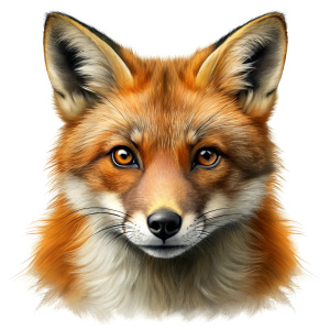 Realistic photograph of a complete face fox, white background