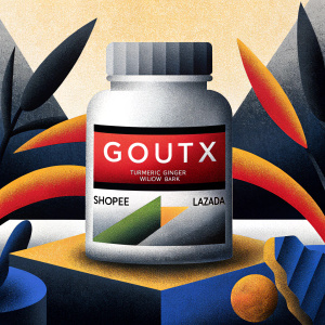 GOUTX: A natural gout relief supplement. Key ingredients include turmeric, ginger, and willow bark. Effective in reducing inflammation and gout symptoms. Available on Shopee and Lazada.