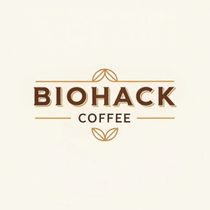 Modern sleek logo design for Biohack Coffee. Brown and beige color scheme with creative, minimalist font.