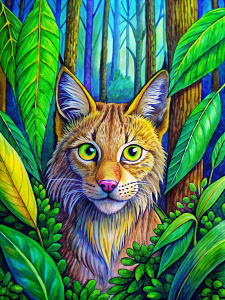 Super Cute Lynx was hiding itself in the woods.